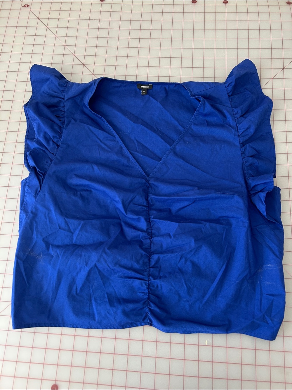 Express Women's Cobalt Blue V-Neck Ruffle Sleeve Blouse